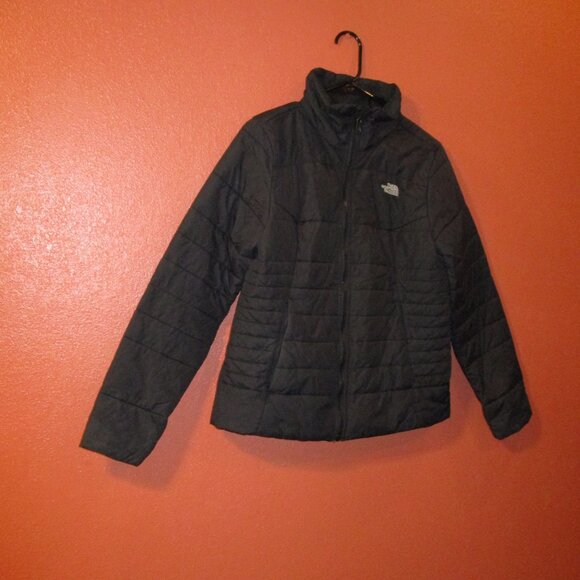 North Face Woman Medium Black White Full Zip Pockets Warm Long Sleeve Coat - Picture 2 of 8